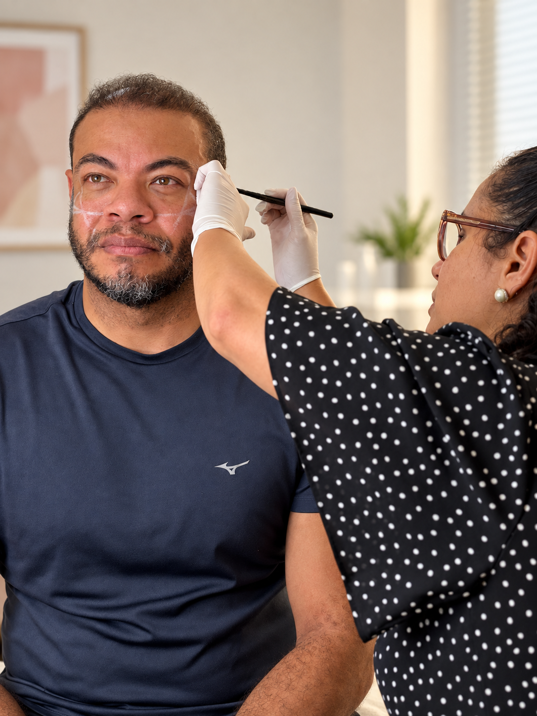 Avaliação e marcação facial masculina para planejamento individualizado